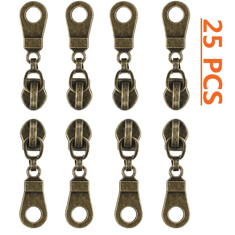 MebuZip #5 Antique Brass Metallic Nylon Coil Zippers by The Yard Bulk Coil Zipper Roll 10 Yards with 25pcs Pulls for DIY Sewing Craft Bags (Brown) - Image 4